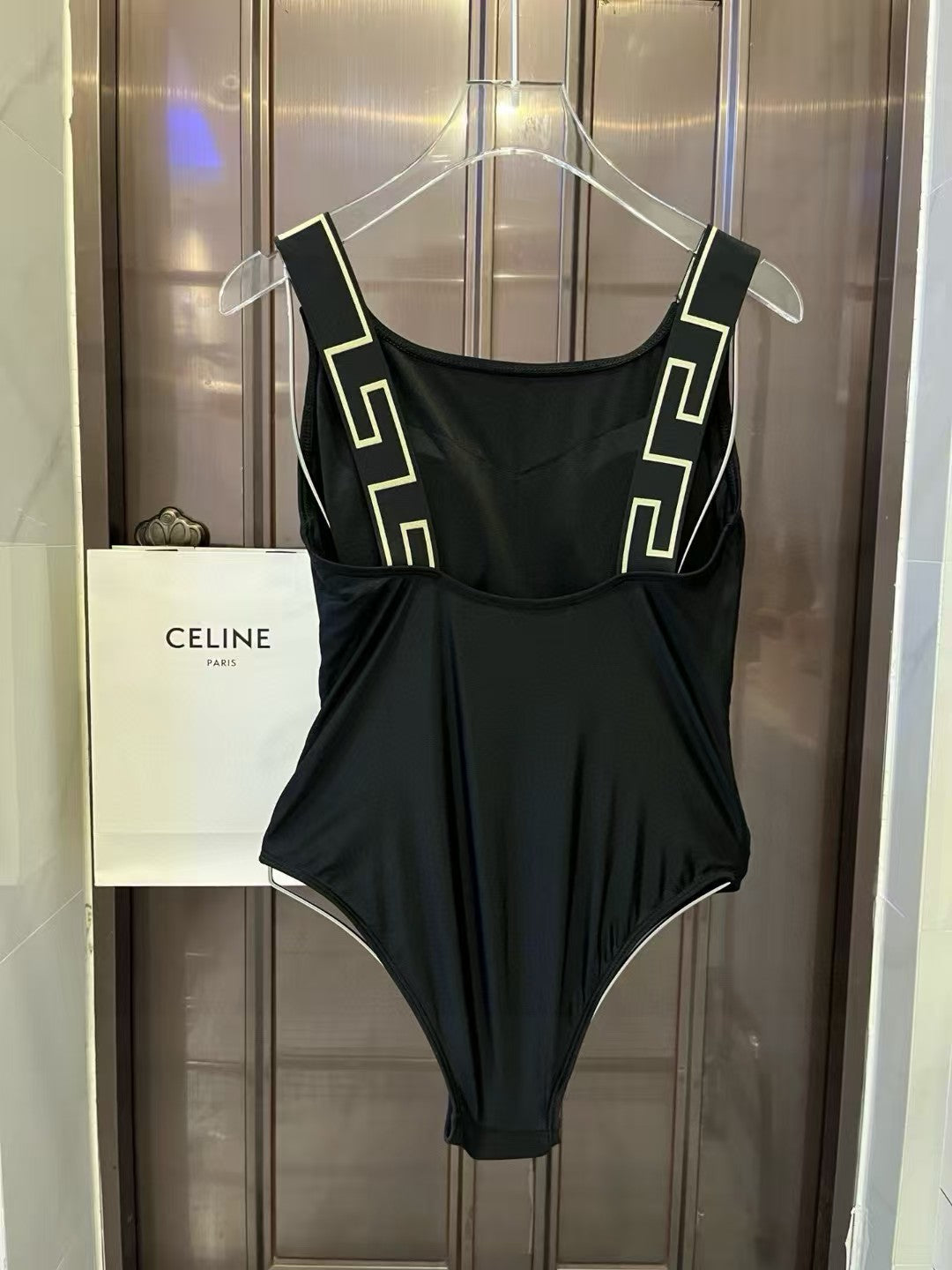 Luxury Sculpted Black One Piece Swimsuit Square Neck High Cut Design