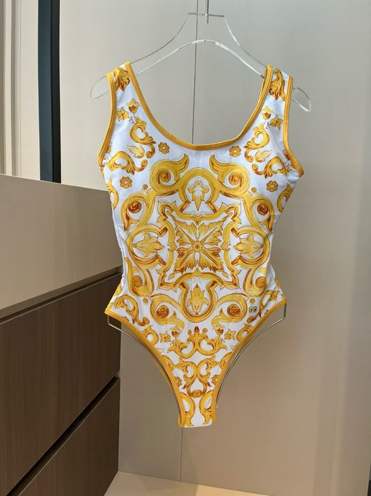 Gold Baroque One Piece Swimsuit