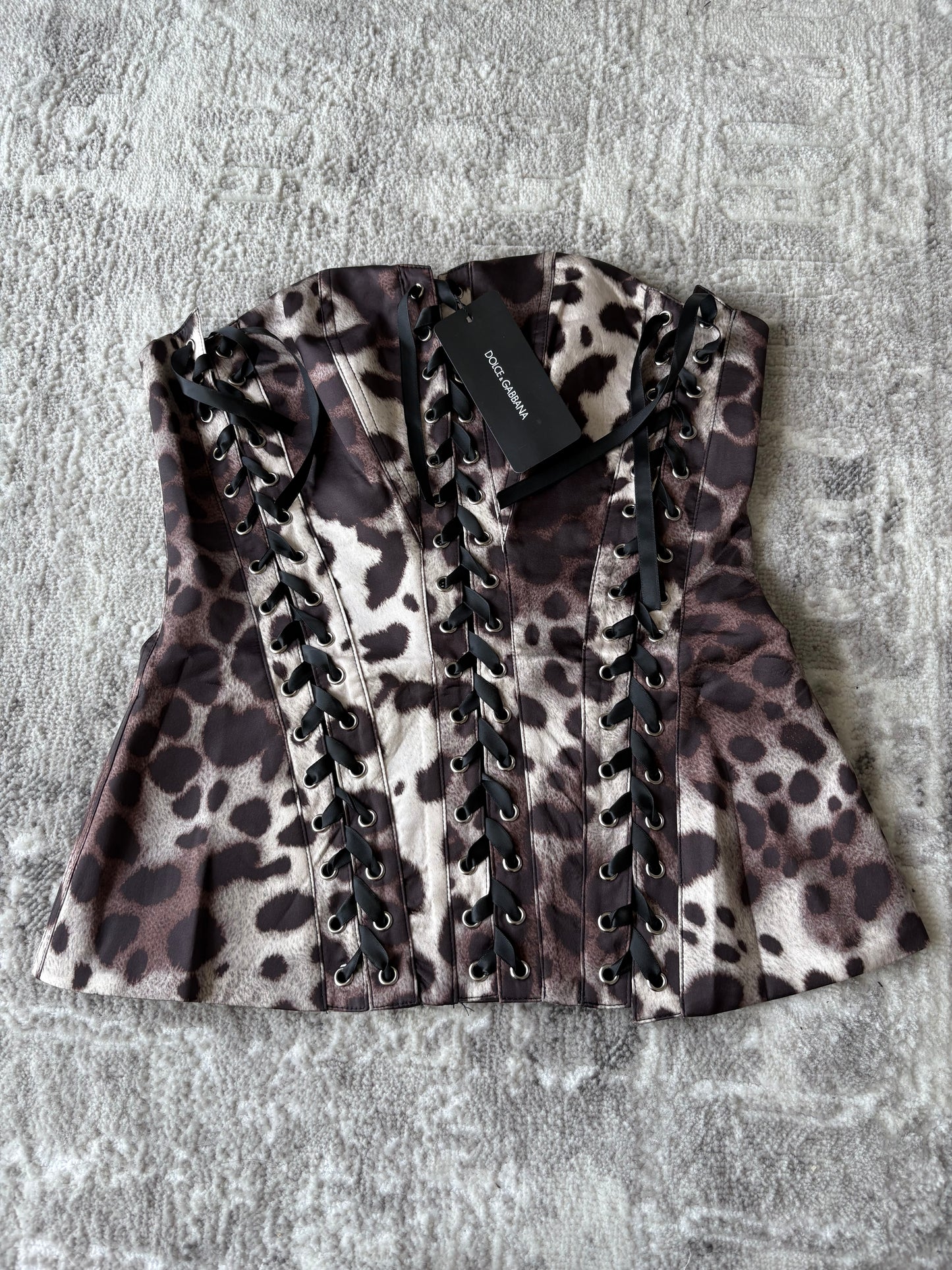 Leopard Lace-Up Corset Top Bustier with Adjustable Front Detailing
