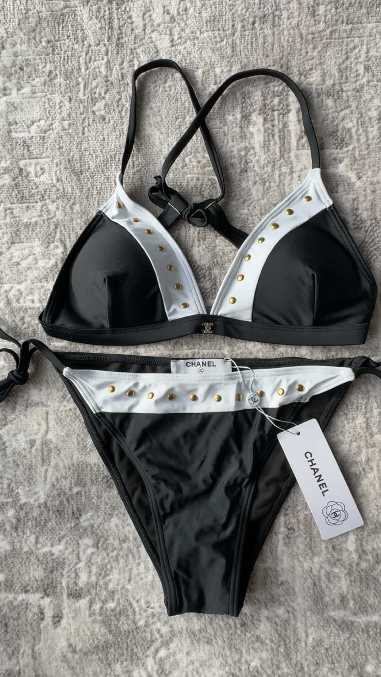CC Black and White Studded Bikini Set