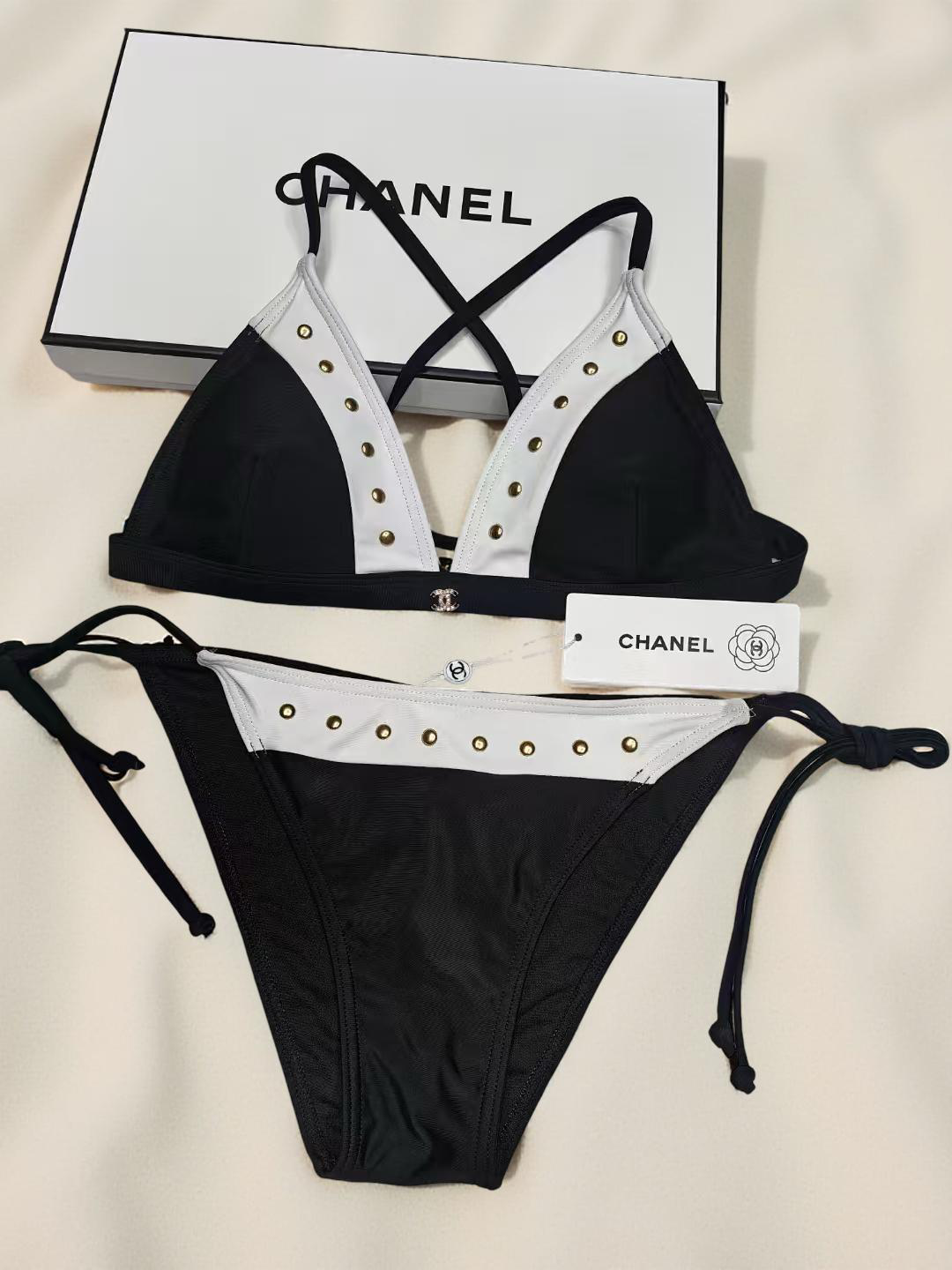 CC Black and White Studded Bikini Set