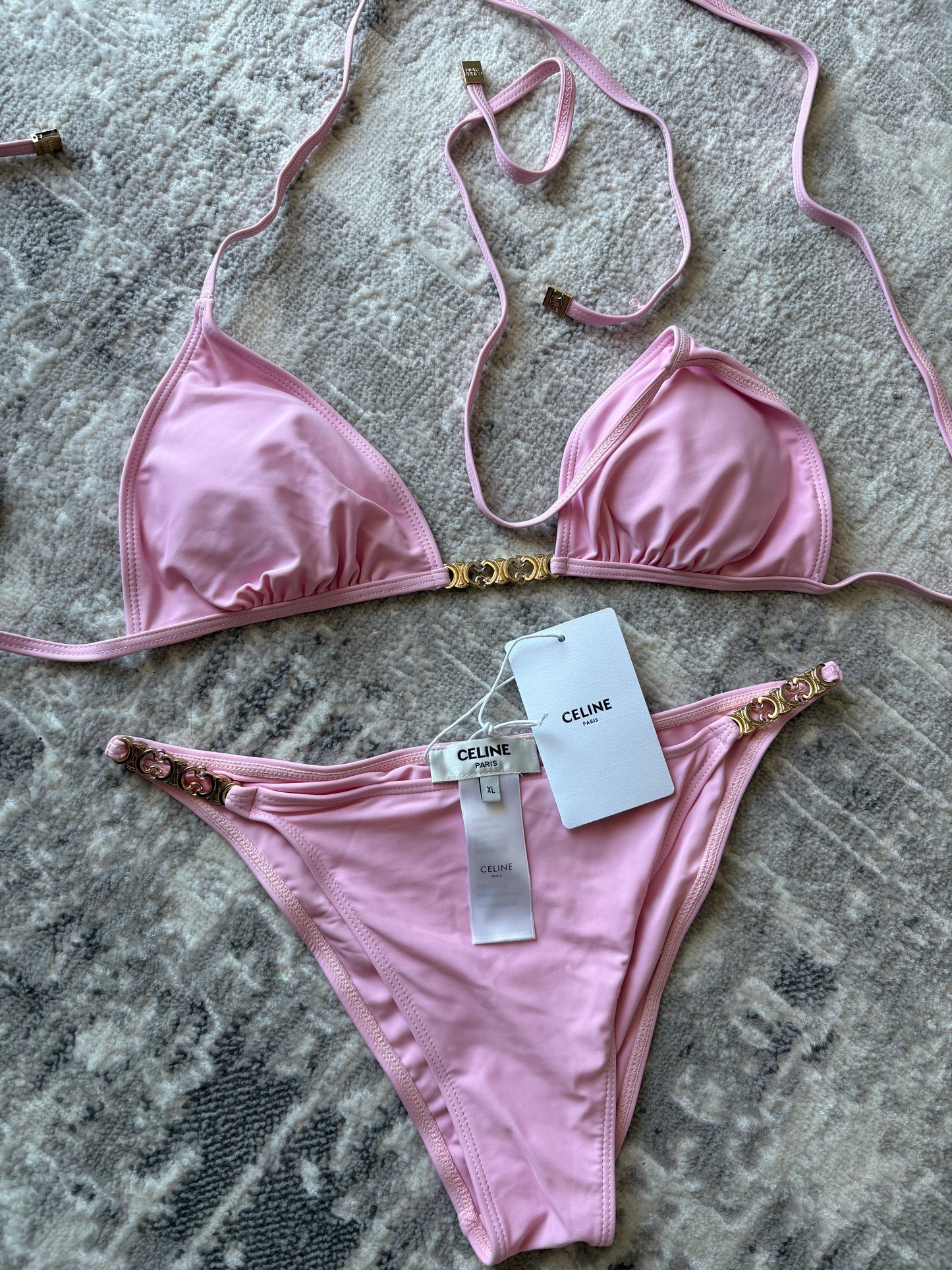 Pink Chain Bikini Set Luxury Triangle Top Swimsuit for Women