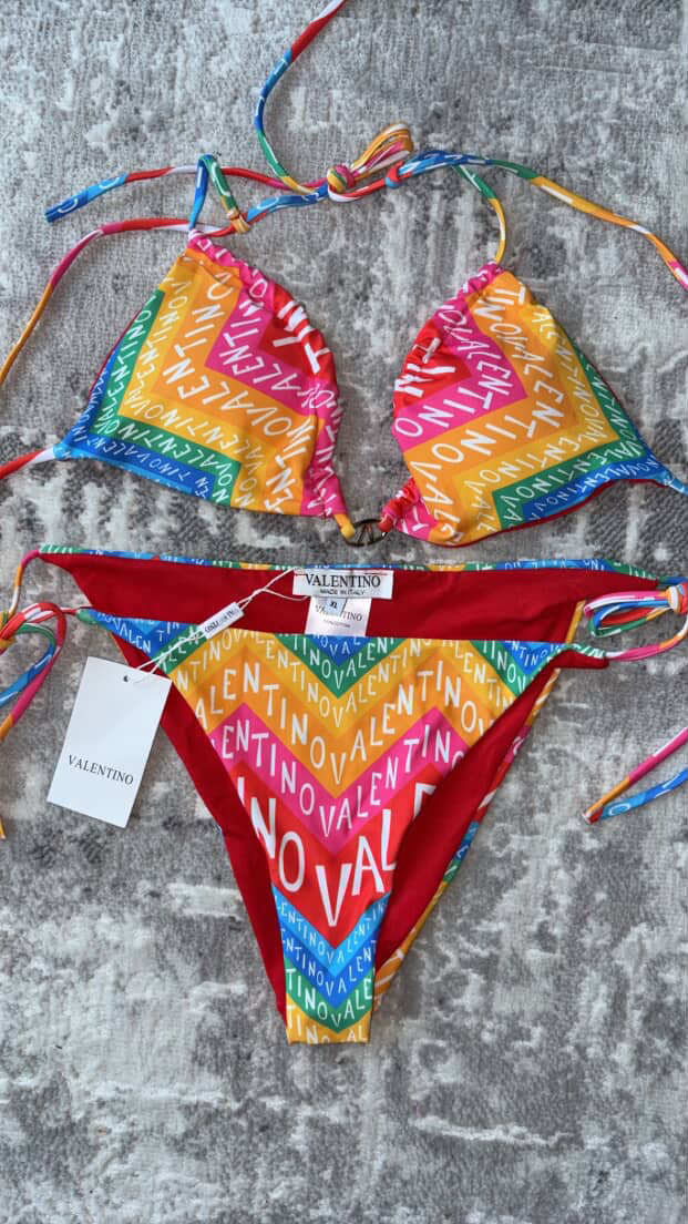 Rainbow Monogram Print Bikini Set