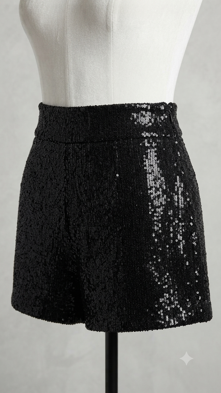 Luxury-Inspired Sequin High-Waisted Shorts