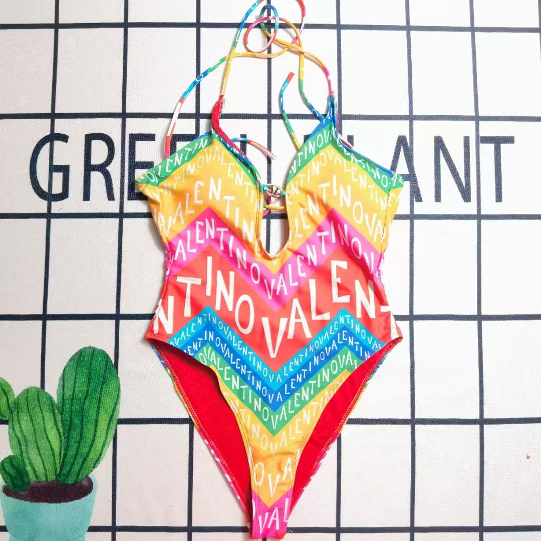 Rainbow One Piece Swimsuit Monogram Swimwear