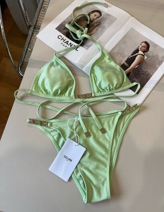 Mint Green Bikini Set Swimwear Minimal Gold Detail