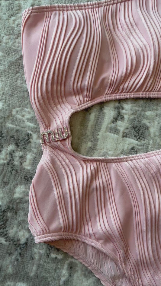 Fashion-Forward Pink Swimsuit – One Shoulder Cutout Bodysuit Style Swimwear